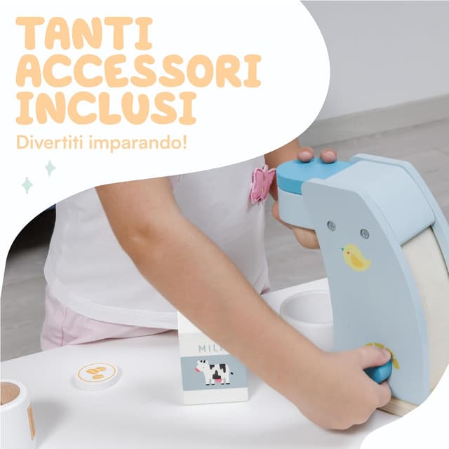 Detalle de Baroni Toys Set Macchina da Caffè in Legno 17x10x17 cm