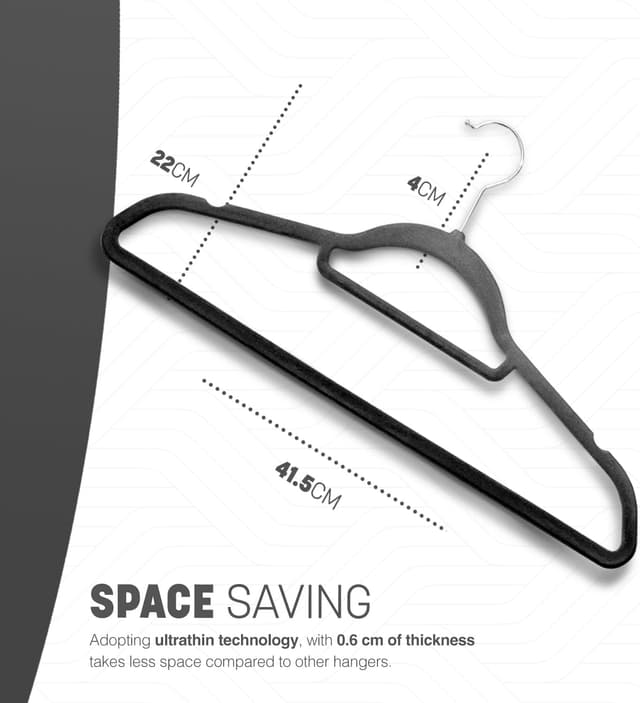Detalle de KEPLIN Velvet Hangers 30 Pack (Black) – Non-slip clothes hangers with tie bar & 360° hook