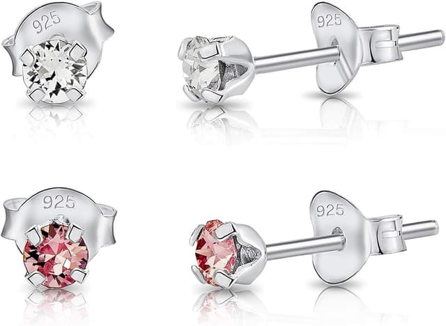 Detalle 2 de DTPsilver WINZIGE Ohrringe aus 925 Sterling Silber mit Swarovski® Elements – 2 Paar, 3 mm