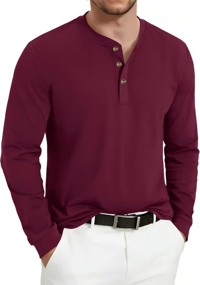 Detalle de T-shirt homme à manches longues Henley en coton à 3 boutons KEFITEVD