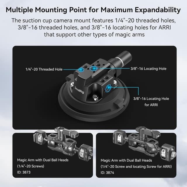 Detalle de SMALLRIG 4236B : support 4" à ventouse avec bras magique et tête sphérique (charge max. 3 kg)