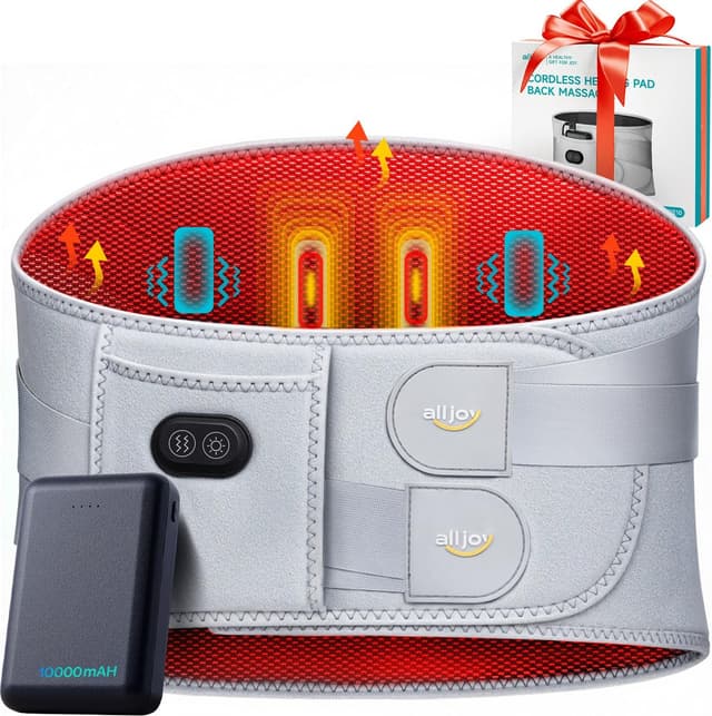 Detalle de ALLJOY 170cm Heat Pads for Back Pain Relief – cordless electric heat pad with 3 heat and 3 vibration (10000mAh)