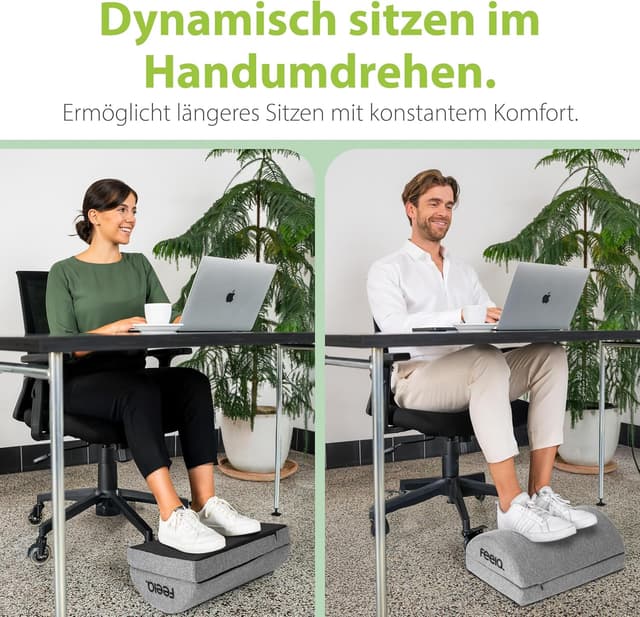 Detalle 2 de feela.® Fußstütze Schreibtisch – höhenverstellbar, rutschfest, mit Premium-Schaumkern (dunkelgrau)