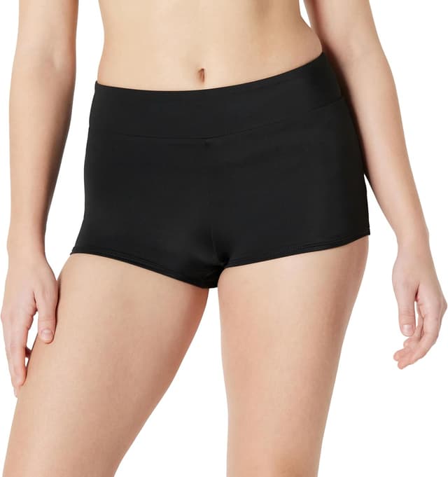 Detalle de Amazon Essentials women’s boy short swim bikini bottom (high rise, full rear coverage)