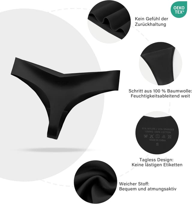 Detalle de SHARICCA Nahtlose String Tanga Damen – unsichtbarer No-Show Thong mit 100% Baumwoll-Schritt