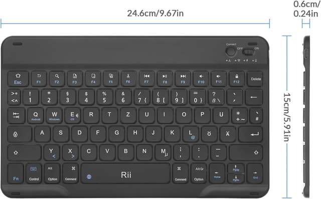 Thumbnail 6 de Rii Bluetooth Tastatur für Tablet – ultradünne Slim-Tastatur mit Scissor-Mechanik, QWERTZ, wiederaufladbar (schwarz)