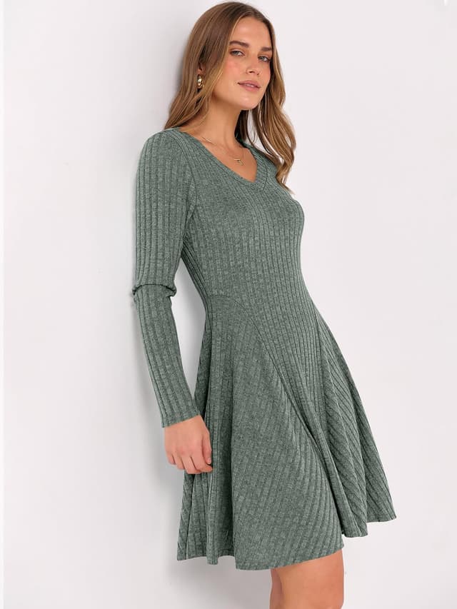 Thumbnail 4 de ANRABESS Women Ribbed V‑Neck Sweater Dress