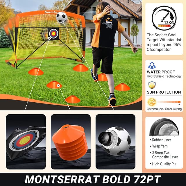 Detalle 2 de Dimples Excel – Lot de 2 buts de football pop-up pour enfants, 152 x 91 cm, orange