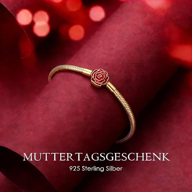 Detalle de Hevdlt Goldfarben Damenarmband aus 925er Sterlingsilber mit vergoldeter Metalllegierung – kompatibel mit Moments/Charms, Größen von 17 bis 21 cm