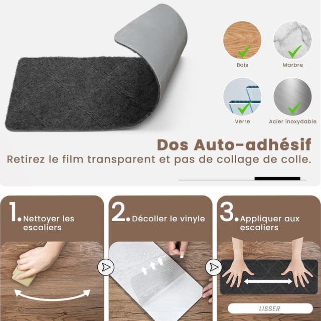 Detalle 1 de Homwiz tapis d’escalier 55x19 cm antidérapant