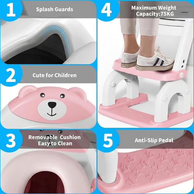 Detalle de Toilettensitz Kinder mit Treppe (2-in-1) – höhenverstellbar für Jungen & Mädchen, Rose Drei Treppe