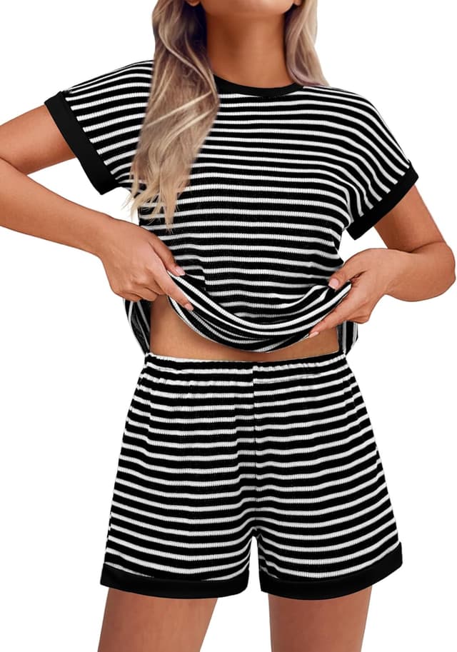 Detalle de Ekouaer Pyjama femme rayé, short S-XXL