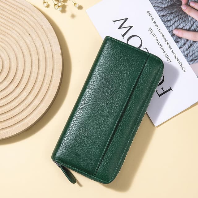 Thumbnail 6 de SCHLATUM RFID Blocking Women’s Zipper Wallet in Green-dark – Large Capacity Leather Billfold Clutch