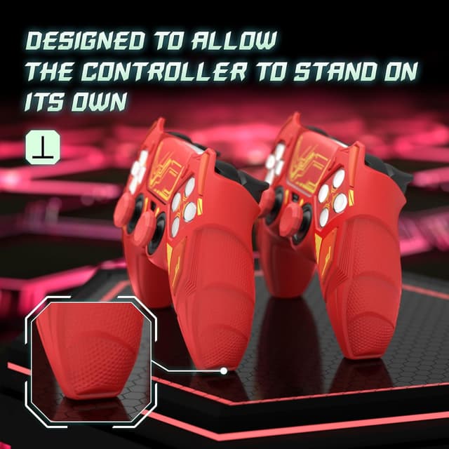 Thumbnail 6 de PlayVital Mecha Rhino silicone cover for PS5 controller (thumb grips & stickers) – anti-slip grip skin, Maple Red & Brick Red