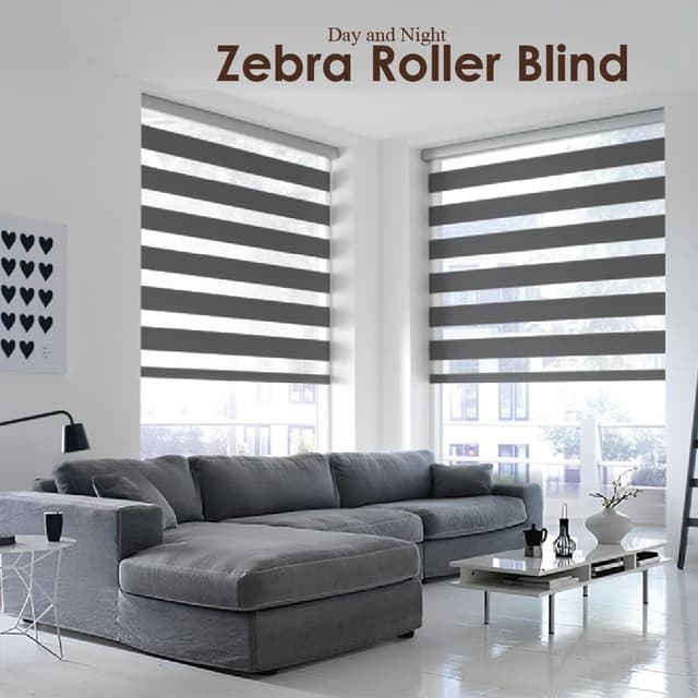 Detalle 2 de Rehan & Co Grey Day and Night Zebra Roller Blinds (Dual Layer) for Windows & Doors, 64cm W x 165cm L