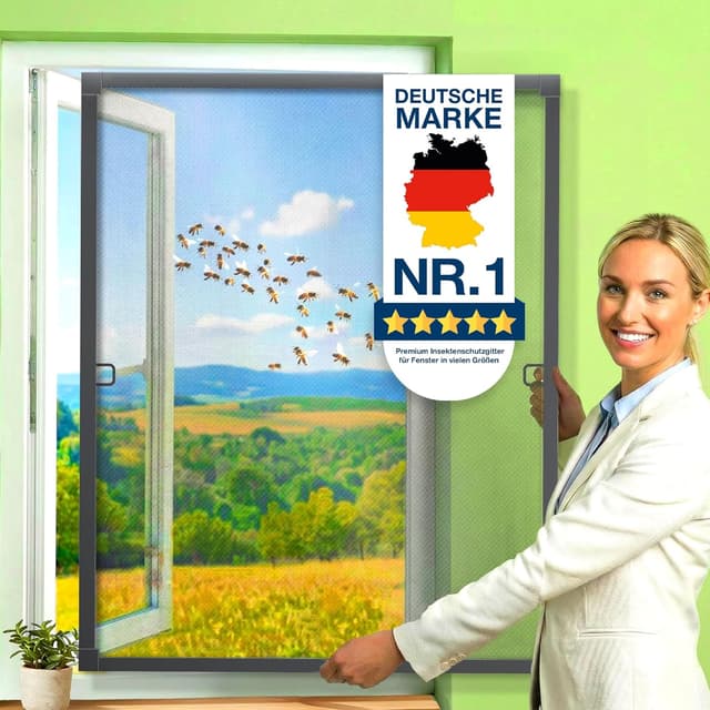 Detalle de KESSER® Fliegengitter Fenster 100x120 cm mit Aluminiumrahmen (ohne Bohren) – Anthrazit