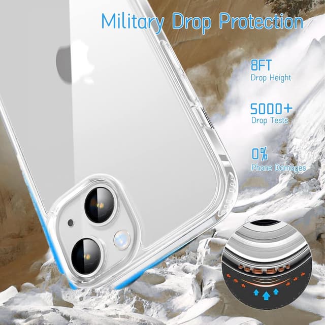 Detalle de Vaykwo Cover con cordino per iPhone 14 / iPhone 13 da 6,1" con tracolla regolabile e protezione trasparente (blu)