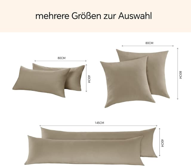 Thumbnail 6 de BEDELITE Kissenbezug 80x80 cm aus Baumwolle, Beige (2er-Set) mit extra-langer Reißverschluss