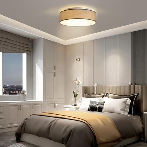 Thumbnail 6 de Madera Nieve plafón de techo redondo de tela Taupe 38 cm con 2 casquillos E27 (sin bombilla)