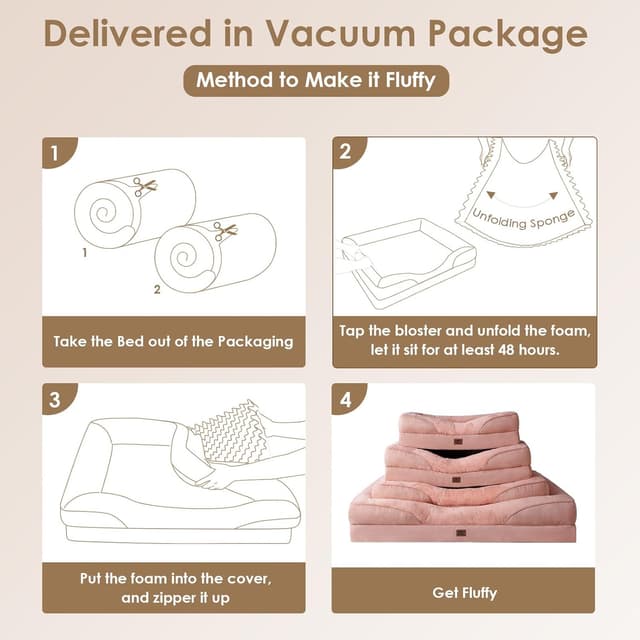 Thumbnail 6 de EHEYCIGA Memory Foam Dog Bed (Medium) with Removable Washable Cover & Waterproof Liner, Dusty Pink