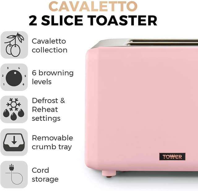 Detalle 2 de Tower Cavaletto 2-Slice Toaster T20036PNK