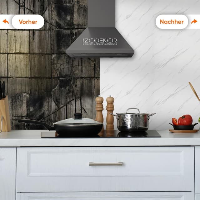 Detalle 2 de IZODEKOR Wandpaneele Marmoroptik 60x120 cm – PVC Küchenrückwand & Spritzschutz in Ice Berg Grey