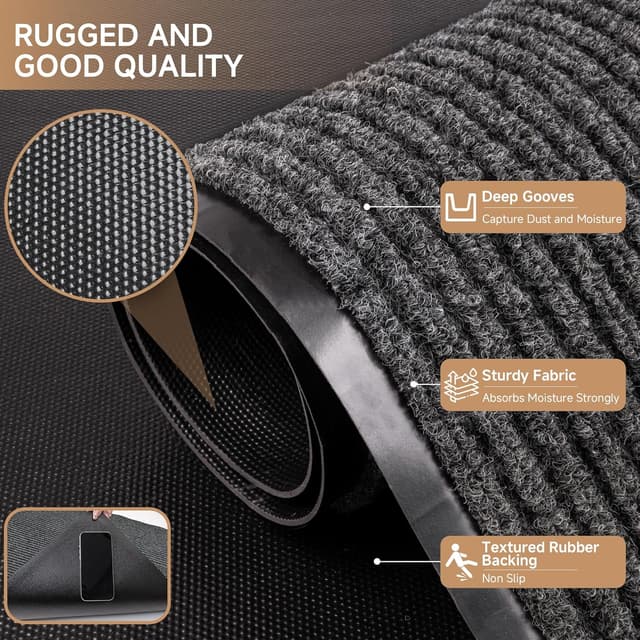 Detalle 2 de 100pointONE Front Door Mat for Outside Entrance (120" x 36") — low profile, non-slip scraper mat