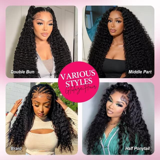 Detalle 2 de 32 Inch 13x6 HD Lace Front Human Hair Wig (Glueless) – Brazilian Curly Deep Wave, 210% Density