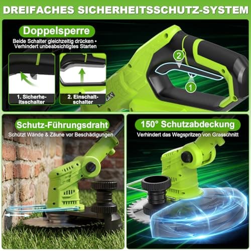 Detalle de VOERJIA Desbrozadora a Batería 21V 850W (Pro) con pantalla LCD, 2 baterías 2.0Ah y rotocortabordes 4-en-1