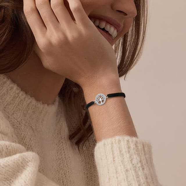 Detalle de J.Endéar Damen-Armband aus Silber 925 mit handgeflochtener Glücksschnur „Baum des Lebens“