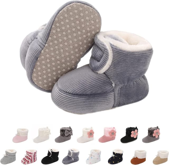 Detalle de Outfit Spring Baby Winter Warm Fleece Bootie (Newborn) – Non-Slip Soft Sole Prewalker Shoes