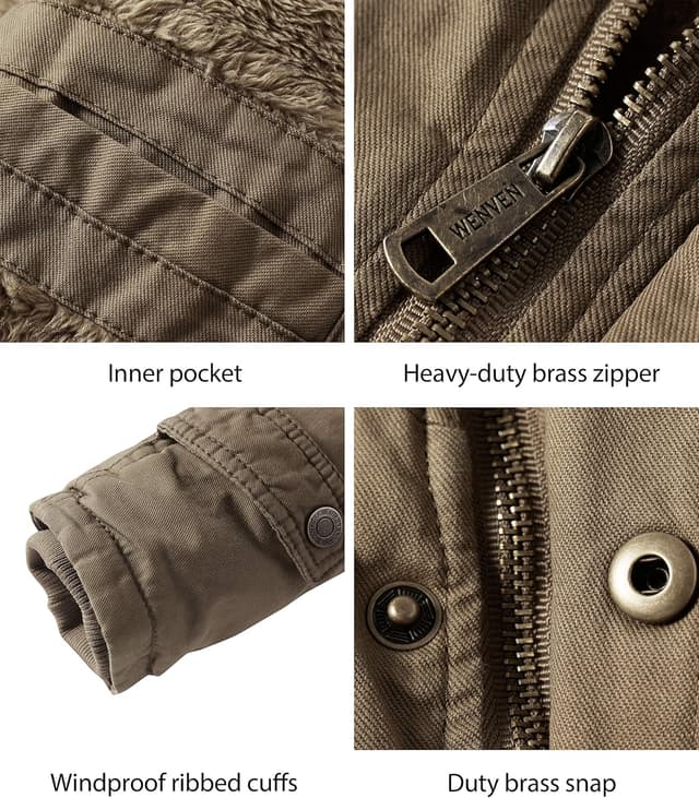 Detalle 2 de WenVen Men’s Winter Thicken Jacket with Fleece Lining, Windproof Parka Coat and Removable Hood