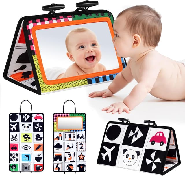 Detalle de Vicloon Baby Spiegel-Spielzeug mit Knisterbuch (Faltbar, Schwarz-Weiß-Kontrast) ab 0 Monaten