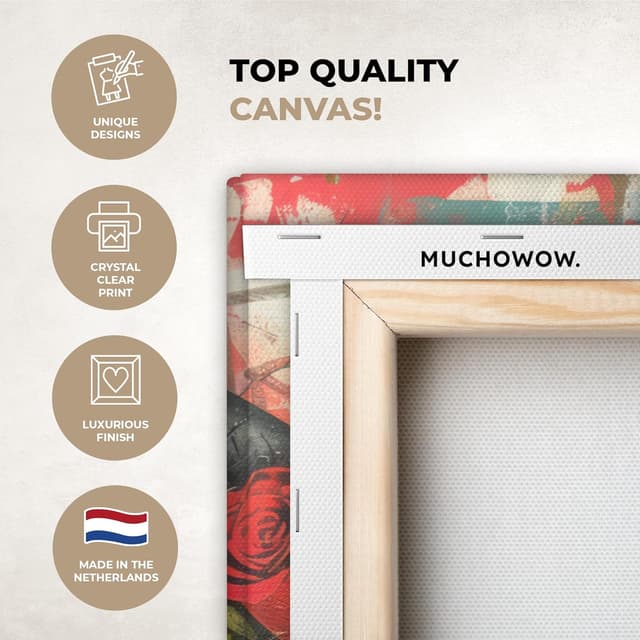 Detalle de MuchoWow© Impression sur toile 80x60 cm décoration murale Roses, mains & street art