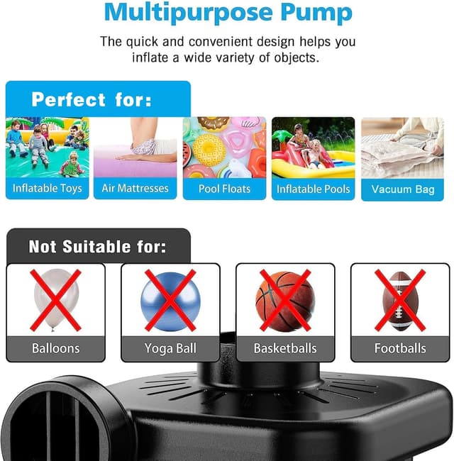 Detalle de Electric Air Pump for Inflatables with 3 Nozzles (220–240V) – Portable Quick-Fill & Deflate Pump