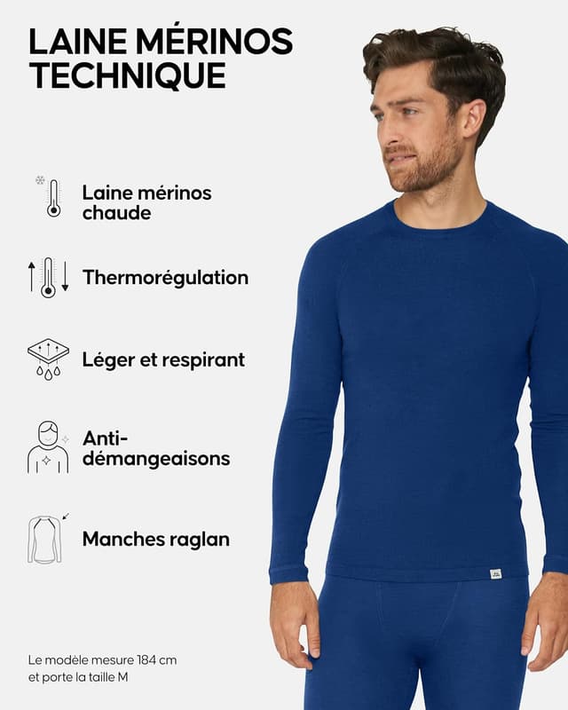 Detalle de T-shirt thermique homme DANISH ENDURANCE en laine mérinos à manches longues