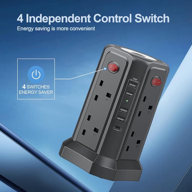 Thumbnail 6 de Tower Extension Lead 8-Way 3M with 5 USB Ports 🔌