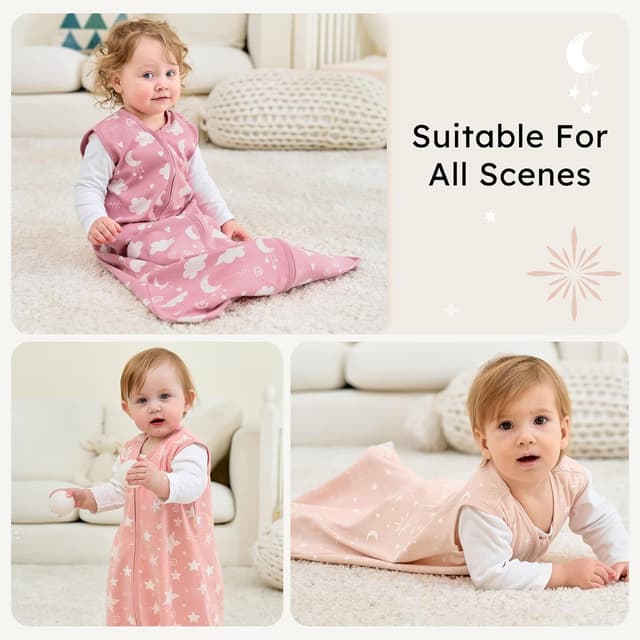 Thumbnail 6 de FIEMOL Baby-Schlafsack 0,5 Tog für 18–24 Monate (Baumwolle) – 3er-Pack, rosa Sterne