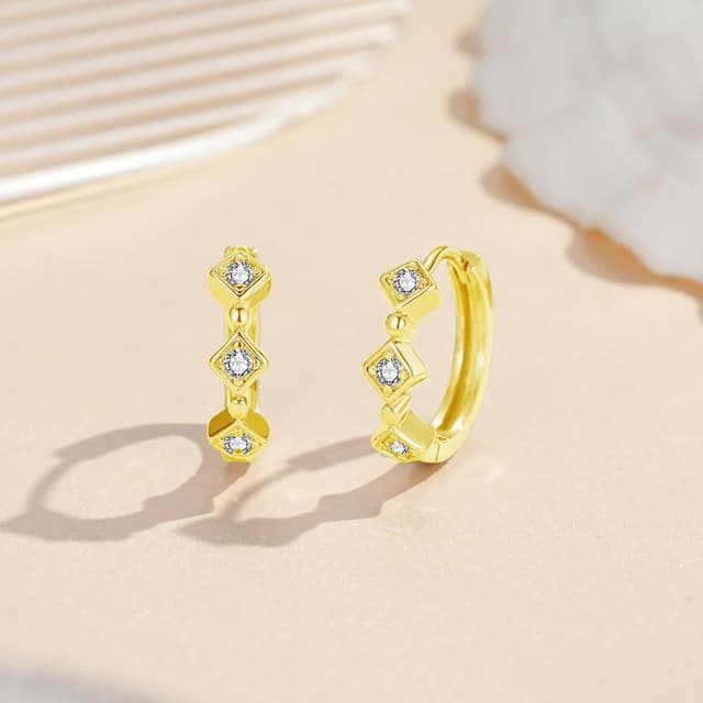 Detalle de Josfeva Silber Creolen für Damen aus 925 Sterling Silber (Quadrat-Herz-Kreuz) mit 5A Cubic Zirkonia