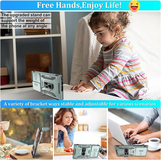 Thumbnail 6 de Jshru Military-Grade Shockproof Case for Samsung Galaxy S23 Ultra with Slide Camera Cover & 360° Ring Kickstand (Alpine Green)