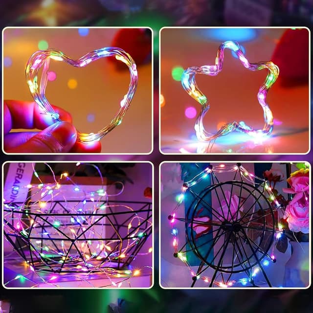 Detalle de Kaleora 6er LED-Lichterkette Batterie mit Timer (2 m, 20 bunte LEDs) – Kupferdraht für innen und abgedeckte Deko