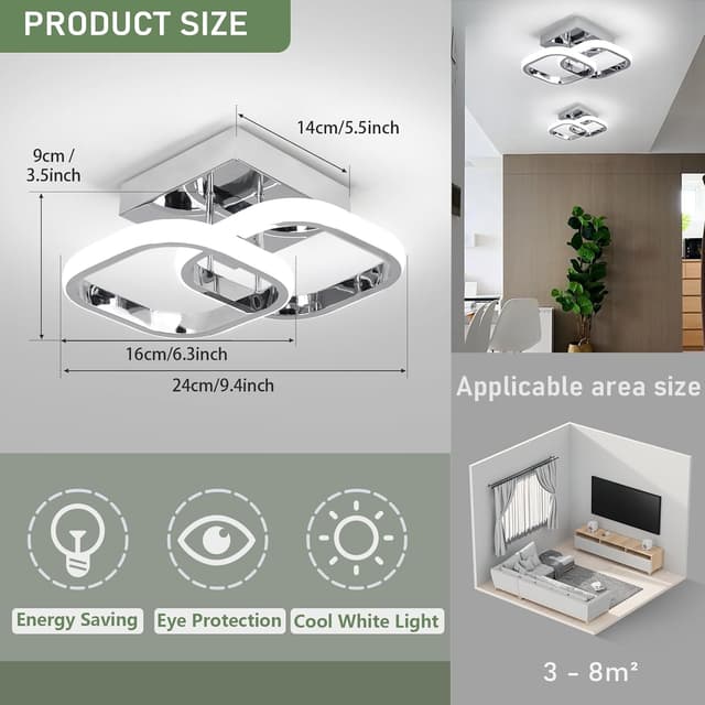 Detalle 2 de EIDISUNY 22W LED Square Ceiling Light (Chrome) – Cool White 6000K