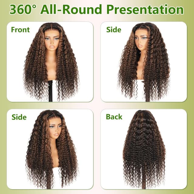 Detalle de QUANDIAN 7x5 Glueless HD Lace Deep Wave Wig (26 Inch) with Drawstring, Pre-Plucked & Pre-Cut 210% Density