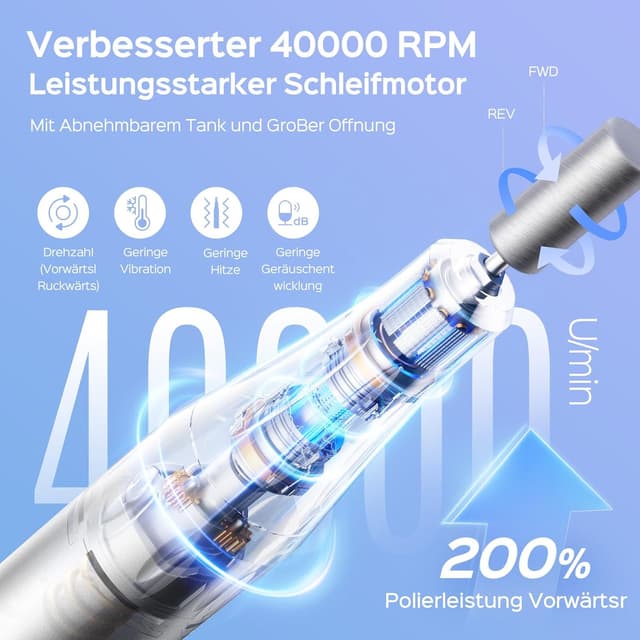 Detalle de COSLUS E51 elektrische Nagelfräser 40.000 U/min