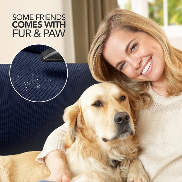 Detalle de Deconovo Copridivano 2 posti in elastico moderno con braccioli (blu navy)