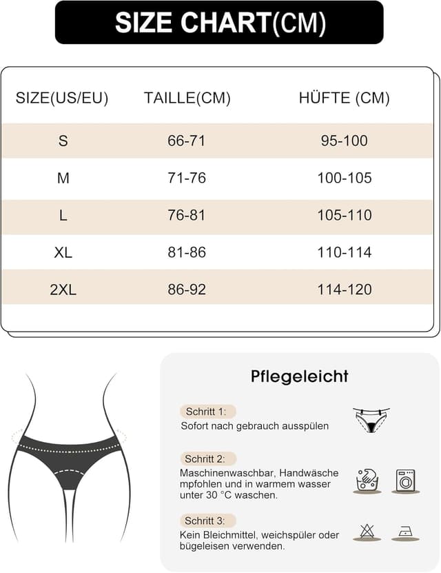 Detalle de SHARICCA Periodenunterwäsche für starke Blutungen – 40 ml Saugfähigkeit, auslaufsichere Slips