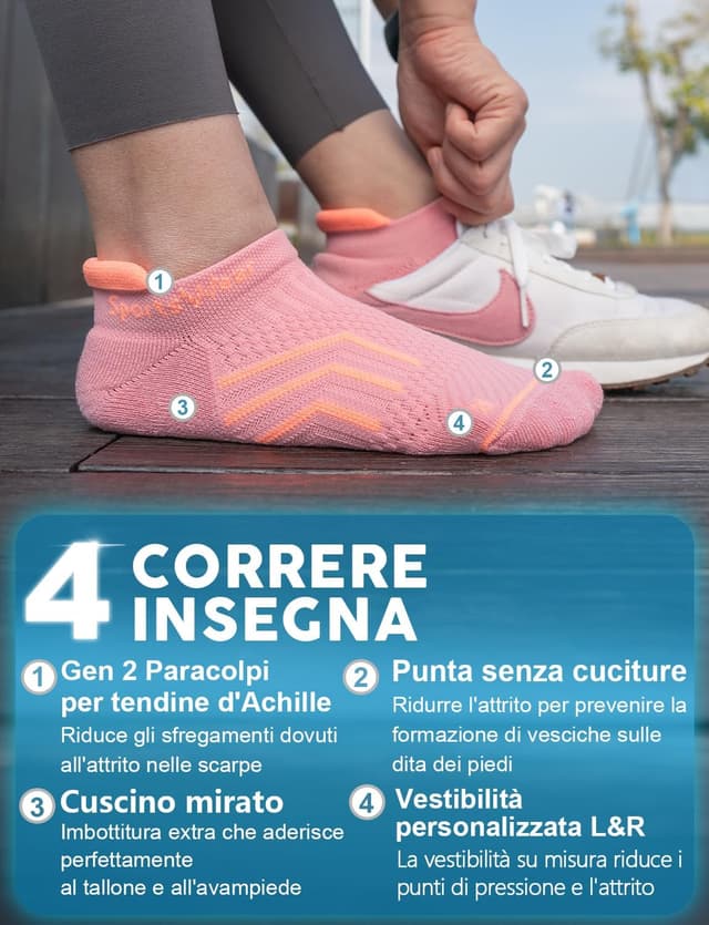 Detalle 2 de Juclise Calzini da corsa invisibili con compressione 15-20 mmHg Coolmax Bamboo da donna