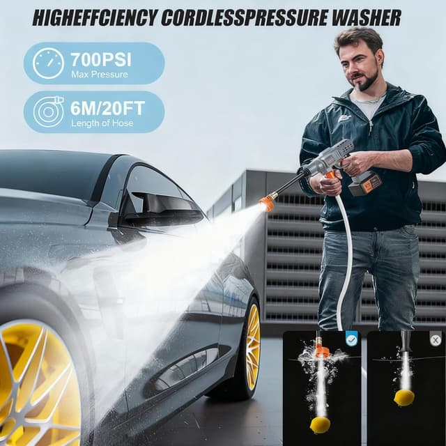 Thumbnail 6 de DEWINNER idropulitrice a batteria 700 PSI con ugello 5-in-1, portatile senza fili