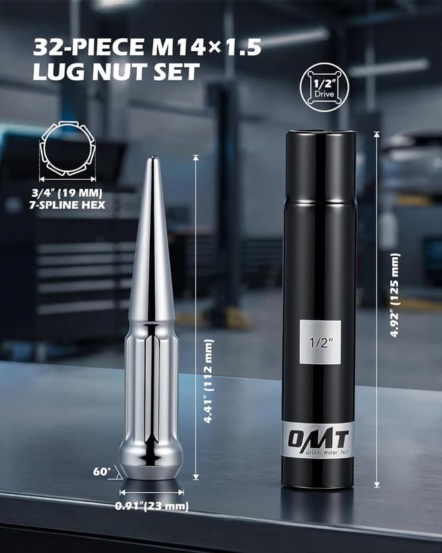 Detalle 2 de Orion Motor Tech 14mm x 1.5 Chrome Lug Nuts (32-Piece) with 60° Conical Seat, M14x1.5