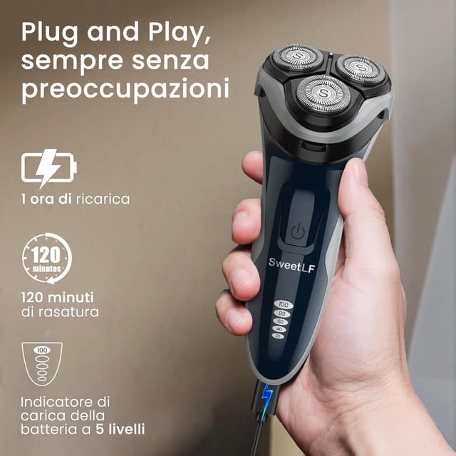 Detalle 2 de SweetLF Rasoio elettrico uomo 9000 RPM